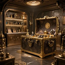 ultra realistic and intricate detailed photograph of the secret treasure room, innovation, rich modern style, depth of field, ambient lighting, award winning, stunning