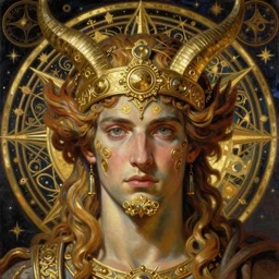 hyper realistic painting portrait of dionysus, occult diagram, elaborate details, detailed face, intrincate ornaments, gold decoration, occult art, oil painting, art noveau, in the style of roberto ferri, gustav moreau, david kassan, bussiere, saturno butto, boris vallejo