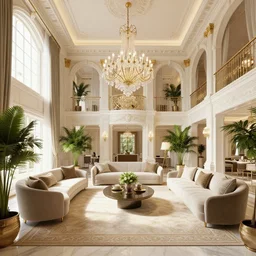 exquisitely detailed brightly lit interior rendering of a beautiful furnished luxurious house by joseph paxton, carpets, potplants, chandeliers, unreal engine, by peter guthrie