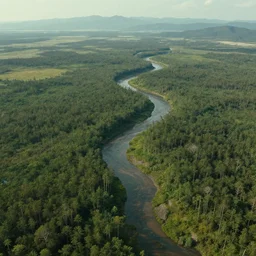 cinematic stunning concept art dry river delta aerial view of dense swampland by denis villeneuve and hiroshi yoshida and rothko, full height fluid simulation in houdini, distant mountain range, hyperrealism, moorland, matte painting, trending on artstation, 8 k very hight detail, rendered in octane