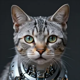 A cyborg cat, realistic, sharp focus, 8k high definition, insanely detailed, intricate, elegant, art by Ralph McQuarrie