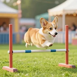 corgi, flying, hurdle, magical, afternoon, grass, fun fair, 4 k