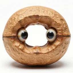 a large nut with eyes