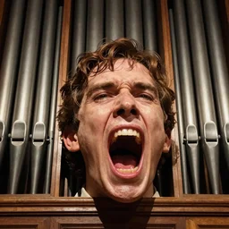 portrait of a screaming pipe organ head by luis royo and wayne barlowe, 8 k