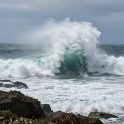 tsunami over San Diego, Dramatic, realistic, perspective,