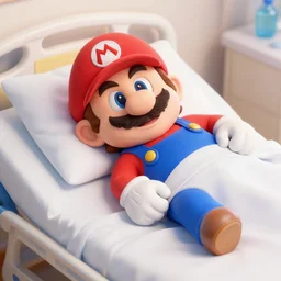 super mario sleeping in a hospital bed