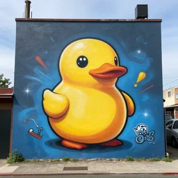 rubber ducky as graffiti mural by lee, masterpiece, trending on artstation