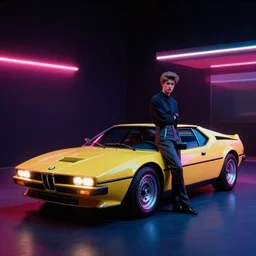 designed by  Giorgetto Giugiaro stylized poser of a single 1972  Citroen AMC AMX/3 BMW M1, neon lights, ektachrome photograph, volumetric lighting, f8 aperture, cinematic Eastman 5384 film