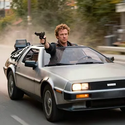 a movie where the main protagonist is a delorean with a gun on the run, one character, car, no humans
