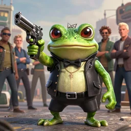 a badass photo of frog mafia boss holding gun in marvel movie. nuri iyem, james gurney, james jean, greg rutkowski, anato finnstark, 8 mm