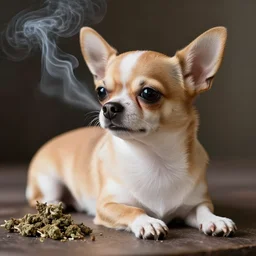 chihuahua smoking weed and looking relaxed