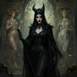 Dark witch, surreal scene, highly detailed, digital painting, artstation, concept art, smooth, sharp focus, illustration, Unreal Engine 5, 8K, art by artgerm and greg rutkowski and alphonse mucha