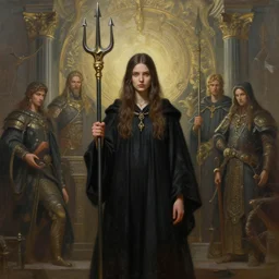 perfectly - centered - portrait of a girl wearing black robe holding trident, intricate, epic scale, rule of third, highly detailed, digital painting, artstation, concept art, sharp focus, illustration, oil painting, unreal engine 5, 8 k, art by artgerm and james jean and sam spratt and greg rutkowski