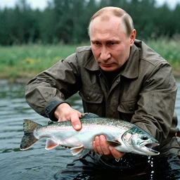 7 0 s movie still of putin catching a salmon with his bare hands, cinestill 8 0 0 t _ 3 5 mm eastmancolor, heavy grain, high quality, high detail