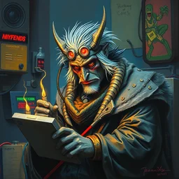 1 9 8 9 nes commodore 6 4 box art. cyberpunk kenku person. cozy. character class. keith parkinson. oil on canvas