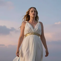 margot robbie as a beautiful Greek goddess in the sky, cinematic