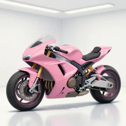 a futuristic pink motorbike in a white room. by studio ghibli. trending on artstation.