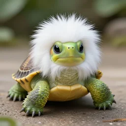 a cute turtle with long white fluffy fur