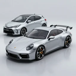 3 d render of an porsche 9 1 1, toyota yaris hybrid, electric concept car, wide angle, sharp, very detailed, high resolution, octane engine render, trending on artstation, concept car magazine