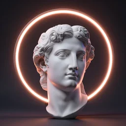 head of a renaissance statue, huge neon ring, 3 d render