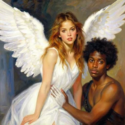vibrant depiction of as a girl angel that looks like jessica alba and ruth negga illustration by ruan jia and mandy jurgens and william - adolphe bouguereau artgerm 4 k digital a