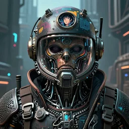 synthwave symmetric digital portrait steampunk cyborg pirate, biomechanical legendary cyberpunk style, cyberpunk dystopian background, epic apex legends concept, retro futuristic lines and decals on vacuum helmet, mad max, beksinski mohrbacher shirow, sharp focus, realistic scifi masterpiece, cinematic natural light, highly intricate details, 8 k, hdr, octane render