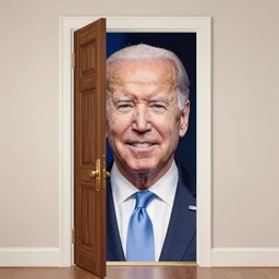 an opened door with joe bidens face inside