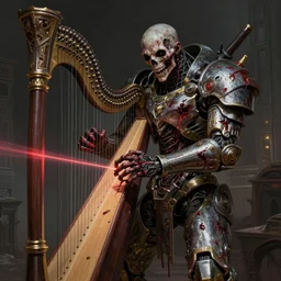 undead - battlemech with bloody - flesh playing on the laser harp, cyberpunk 2 0 8 8 with grimdark magic, elegant, digital illustration, detailed, intricate, sharp focus, digital painting, deep focus, digital painting, artstation, concept art, matte, art by artgerm and greg rutkowski and alphonse mucha