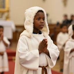 black boy dressed as shepherd for a church nativity play, candid photo, indoors, mm, iso, trending