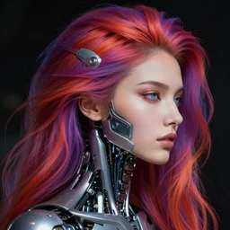beautiful face of goddess with a vibrant hair by asher brown durand, center, profile picture, portrait by pantokrator, cybernetic cyborg by beksinski, transcending into divine by beksinski, detailed artwork, 4 k hd