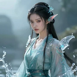 Beautiful water elemental monk girl, highly detailed, particles light, extreme detail, trending on artstation