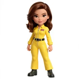 beautiful brown hair female reporter in a yellow jumpsuit character april o ’ neil from animated series teenage mutant ninja turtles ( tmnt 1 9 8 7 ), hyperrealism, full body photogenic shot, by in the style of comics, cute - fine - face, pretty face, realistic shaded perfect face, fine details by boris valejo, trending on art station