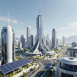 a futuristic cityscape, solar punk, cinematic, award winning art