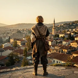 sans from undertale in sarajevo, high quality photography, golden hour