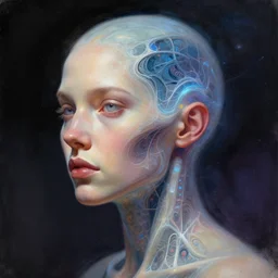 a ascendant, neuronic digital painting of a woman's head with a space in the background by android jones, cgsociety, analytical art, dystopian art, sci - fi, redshift