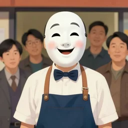 a cinematic still of the happy mask salesman, art by lois van baarle and loish and ross tran and rossdraws and sam yang and samdoesarts and artgerm and saruei and disney, digital art, highly detailed, intricate, sharp focus, trending on artstation hq, deviantart, unreal engine 5, 4 k uhd image