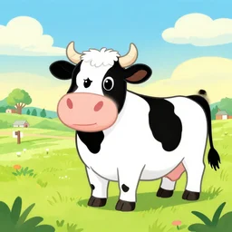 colouring page of a happy cow on a sunny new zealand farm, in the style of disney's home on the range, pixiv fanbox, dramatic lighting, maximalist pastel color palette, clean cel shaded vector art,