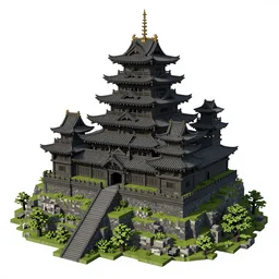 landscape art of gothic asian castle japan, irithyll dark souls, from final fantasy 1 4, trending on artstation, high quality, voxel art