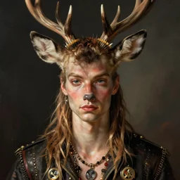 human, humanoid, bambie, male, deer, punk, featured on artstation