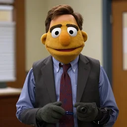 film still of Dwight Schrute as a muppet from The Office, 4k