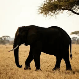 an elephant in the savannah, black silhouette