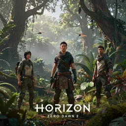 cinematic stills from horizon zero dawn 2, lush forest, fog, dragonflies, by ruan jia and conrad roset and fenghua zhong.