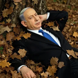 portrait of benjamin netanyahu lying elegantly in nature, leaves as clothes, by sandro botticelli
