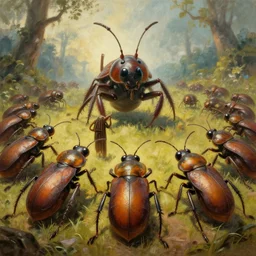 cinematic painting of an army of giant bugs