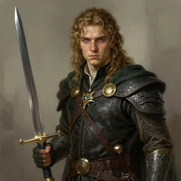 drawing painting 3 d rendering arcane portrait of a noble young man with a sword in style of game art lord of the rings banner saga ashes of gods frank miller alex ross trending
