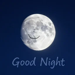 smiling moon on a starry sky wishing a good night