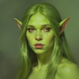 green orc female, light green tone beautiful face, by jeremy mann, by greg rutkowski, by noah bradley, digital painting