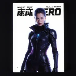 prompt hero book cover with a cyberpunk androgynous character. prompt hero written on a book by William Gibson