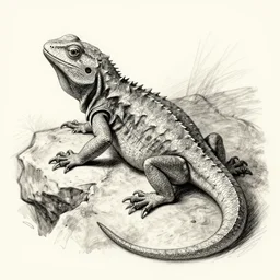 medieval sketch of an exhausted anthropomorphic lizard