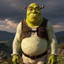 shrek, but thin, well muscled and handsome